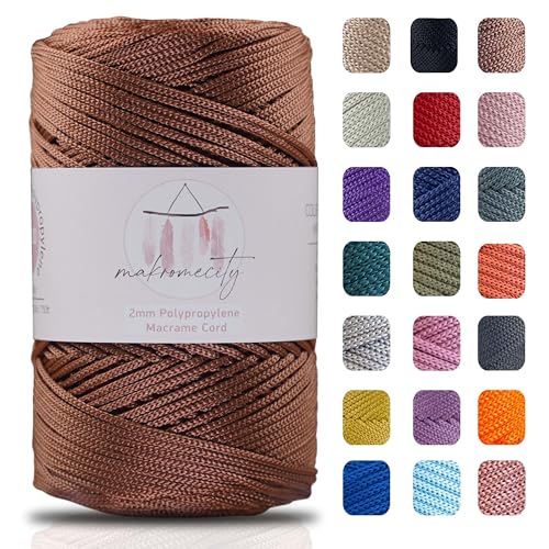 Makromecity Makramee Garn 2mm x 230m Premium Polyester Macrame Cord Polypropylene Yarn für Handwerk Wohndekorationen Platzteller Umhängetasche Handtasche Runner Schnullerkette 20 Farbe von Makromecity