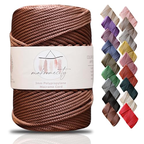 Makromecity Makramee Garn 3mm x 120m Kupfer Premium Polyester Makramee Schnur Polypropylene Yarn Basteln für Wandbehänge Umhängetasche Handtasche Runner Schnullerkette Platzteller von Makromecity