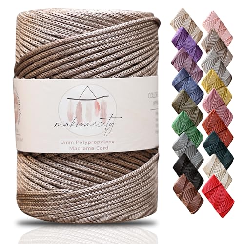 Makromecity Makramee Garn 3mm x 120m Nerz Premium Polyester Makramee Schnur Polypropylene Yarn Basteln für Wandbehänge Umhängetasche Handtasche Runner Schnullerkette Platzteller von Makromecity