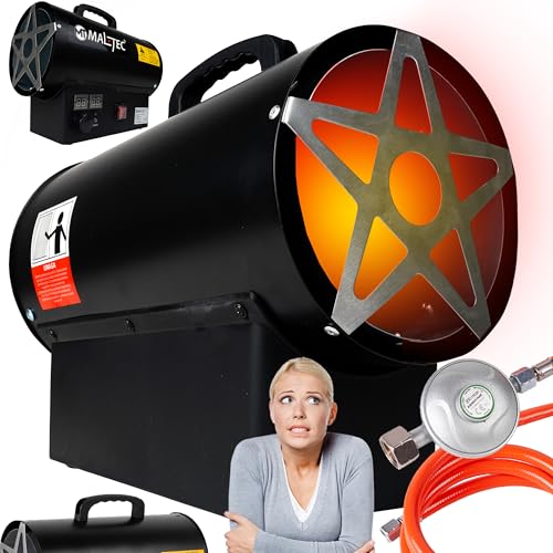 MalTec Gasheizgebläse 25kW mit Druckregler Bauheizer Mobile Gasheizgerät Heizkanone Überhitzungsschutz Heizgerät Heizlüfter von MalTec