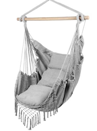 MalTec Hängesessel mit Kissen Gartenstuhl, Hängeschaukel, Hängematte für Wohnzimmer, Terrasse, Garten, Hellgrau bis 120 kg belastbar, Outdoor Indoor Brasilianische Hängematte MalTec Hängesessel mit Kissen Gartenstuhl, Hängeschaukel, Hängematte für Wohnzimmer, Terrasse, Garten, Hellgrau bis 120 kg belastbar, Outdoor Indoor Brasilianische Hängematte von MalTec