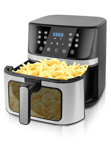 MalTec Heißluftfritteuse fettfrei AirFryer1800W-7L Gross Vorschaufenster 12 Programme Schwarz LED-Touchscreen von MalTec