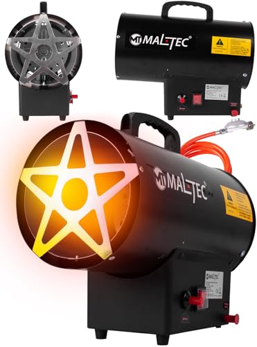 MalTec Lufterhitzer HeizLüfter GAS-2500Wt Leistung 25kW Warmluftgebläse für LPG mit Sensor Überhitzungsschutz Schlauch Druckminderer von MalTec
