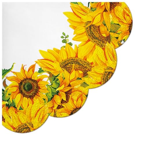 12 runde Servietten Blumen Aufblühende Sonnenblumen als Tischdeko. Papierservietten mit Motiv. Auch für Decoupage und Serviettentechnik Ø32 von Malagro