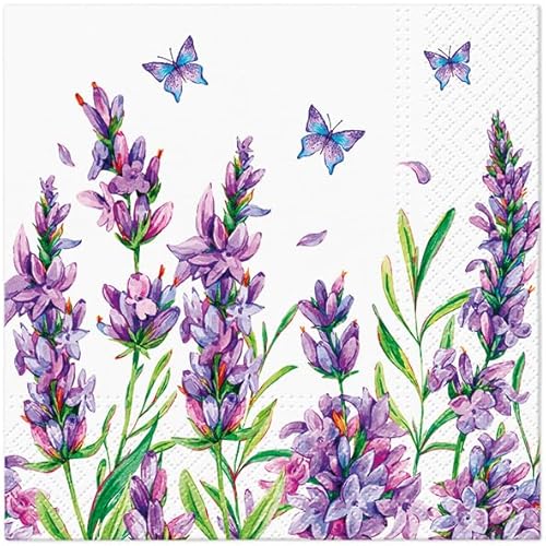 20 Servietten Blumen, Garten & Natur Lavendel und Schmetterlinge als Tischdeko. Papierservietten mit Motiv. Auch für Decoupage und Serviettentechnik 33x33cm von Malagro