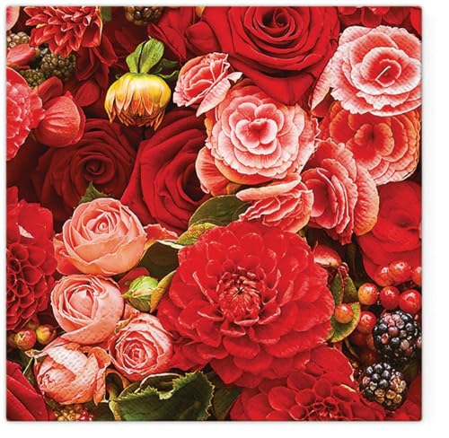 20 Servietten Blumen Blumenwelt in rot als Tischdeko. Papierservietten mit Motiv. Auch für Decoupage und Serviettentechnik 33x33cm von Malagro