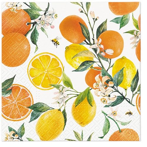 20 Servietten Früchte Zitrusfrüchte in gelb und orange als Tischdeko. Papierservietten mit Motiv. Auch für Decoupage und Serviettentechnik 33x33cm von Malagro