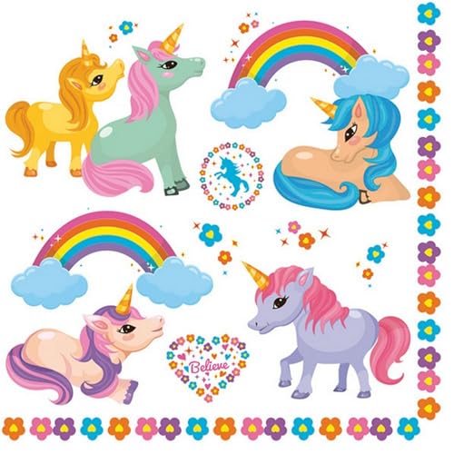 20 Servietten Kindermotive Einhörner an bunten Regenbögen als Tischdeko. Papierservietten mit Motiv. Auch für Decoupage und Serviettentechnik 33x33cm von Malagro