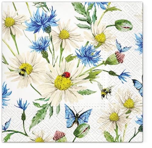 20 Servietten Natur Insektenwelt an Blumen als Tischdeko. Papierservietten mit Motiv. Auch für Decoupage und Serviettentechnik 33x33cm von Malagro