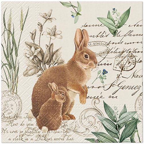 20 Servietten Tiermotive Hase an Schrift im Vintage-Stil als Tischdeko. Papierservietten mit Motiv. Auch für Decoupage und Serviettentechnik 33x33cm von Malagro