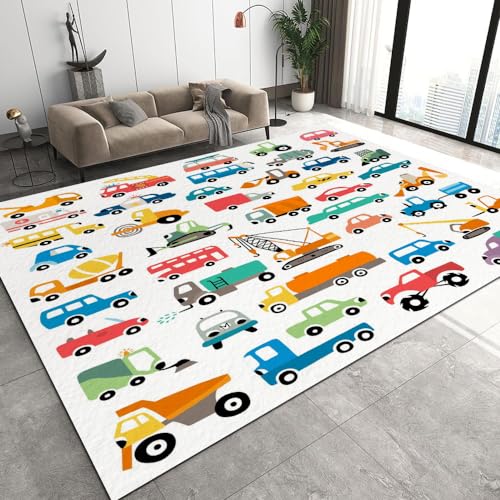 Malaoshi Teppiche Flur Läufer40x60cm, Auto Baufahrzeuge Kurzflorteppich für Wohnzimmer Schlafzimmer Kinderzimmer Küche, Auto 3D rutschfest waschbar Fußmatte von Malaoshi