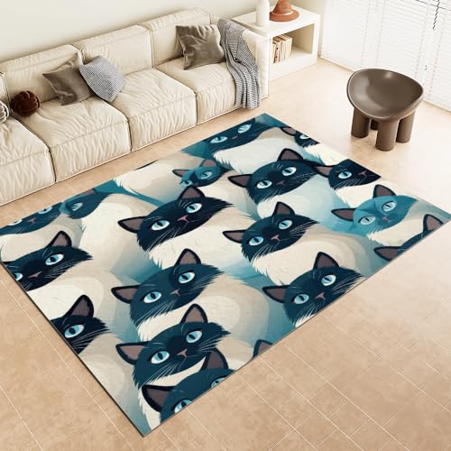 Malaoshi Teppiche Flur Läufer40x60cm, Katzen Kurzflorteppich für Wohnzimmer Schlafzimmer Kinderzimmer Küche, Tiere 3D rutschfest waschbar Fußmatte von Malaoshi