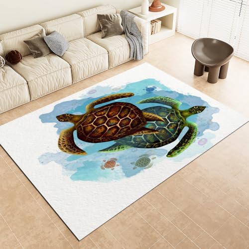 Malaoshi Teppiche Flur Läufer40x60cm, Meeresschildkröte Kurzflorteppich für Wohnzimmer Schlafzimmer Kinderzimmer Küche, Tiere 3D rutschfest waschbar Fußmatte von Malaoshi