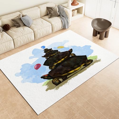 Malaoshi Teppiche Flur Läufer40x60cm, Schildkröte Kurzflorteppich für Wohnzimmer Schlafzimmer Kinderzimmer Küche, Tiere 3D rutschfest waschbar Fußmatte von Malaoshi