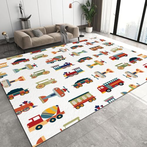 Malaoshi Teppiche Flur Läufer50x80cm, Auto Baufahrzeuge Kurzflorteppich für Wohnzimmer Schlafzimmer Kinderzimmer Küche, Auto 3D rutschfest waschbar Fußmatte von Malaoshi