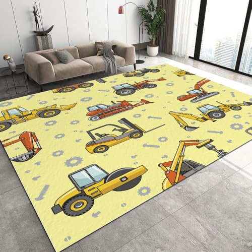 Malaoshi Teppiche Flur Läufer50x80cm, Bagger Baufahrzeuge Kurzflorteppich für Wohnzimmer Schlafzimmer Kinderzimmer Küche, Auto 3D rutschfest waschbar Fußmatte von Malaoshi