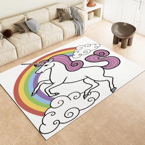 Malaoshi Teppiche Flur Läufer50x80cm, Einhorn Kurzflorteppich für Wohnzimmer Schlafzimmer Kinderzimmer Küche, Tiere 3D rutschfest waschbar Fußmatte von Malaoshi