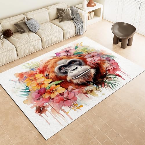 Malaoshi Teppiche Flur Läufer50x80cm, Gorilla Kurzflorteppich für Wohnzimmer Schlafzimmer Kinderzimmer Küche, Tiere 3D rutschfest waschbar Fußmatte von Malaoshi