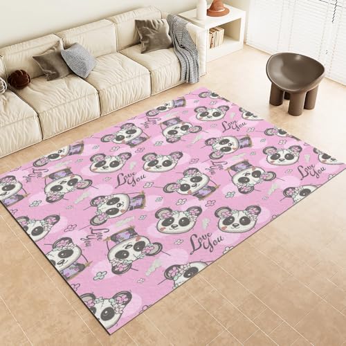 Malaoshi Teppiche Flur Läufer50x80cm, Panda Kurzflorteppich für Wohnzimmer Schlafzimmer Kinderzimmer Küche, Tiere 3D rutschfest waschbar Fußmatte von Malaoshi