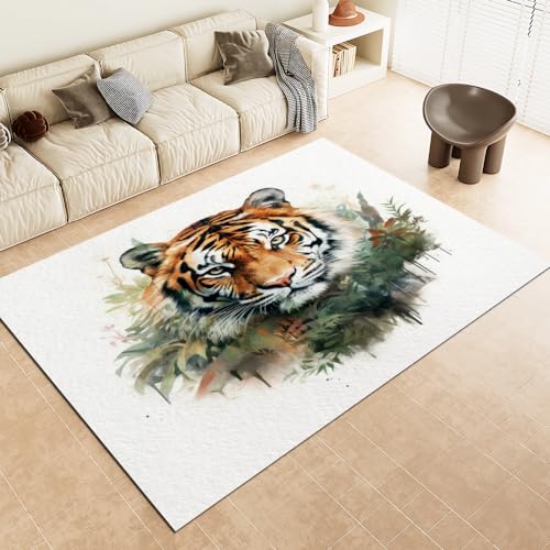Malaoshi Teppiche Flur Läufer50x80cm, Tiger Kurzflorteppich für Wohnzimmer Schlafzimmer Kinderzimmer Küche, Tiere 3D rutschfest waschbar Fußmatte von Malaoshi
