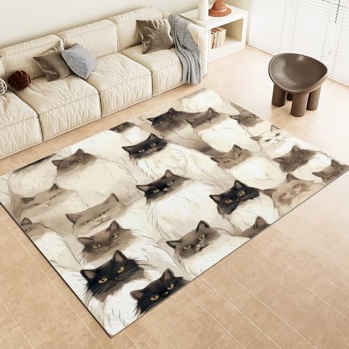 Malaoshi Teppiche Flur Läufer60x120cm, Katzen Kurzflorteppich für Wohnzimmer Schlafzimmer Kinderzimmer Küche, Tiere 3D rutschfest waschbar Fußmatte von Malaoshi