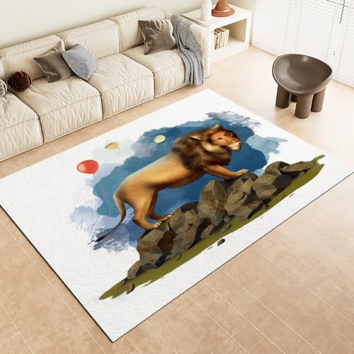 Malaoshi Teppiche Flur Läufer60x120cm, Löwe Kurzflorteppich für Wohnzimmer Schlafzimmer Kinderzimmer Küche, Tiere 3D rutschfest waschbar Fußmatte von Malaoshi