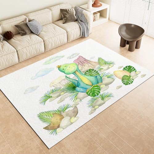 Malaoshi Teppiche Flur Läufer80x160cm, Dinosaurier Kurzflorteppich für Wohnzimmer Schlafzimmer Kinderzimmer Küche, Tiere 3D rutschfest waschbar Fußmatte von Malaoshi