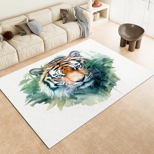 Malaoshi Teppiche Flur Läufer80x160cm, Tiger Kurzflorteppich für Wohnzimmer Schlafzimmer Kinderzimmer Küche, Tiere 3D rutschfest waschbar Fußmatte von Malaoshi