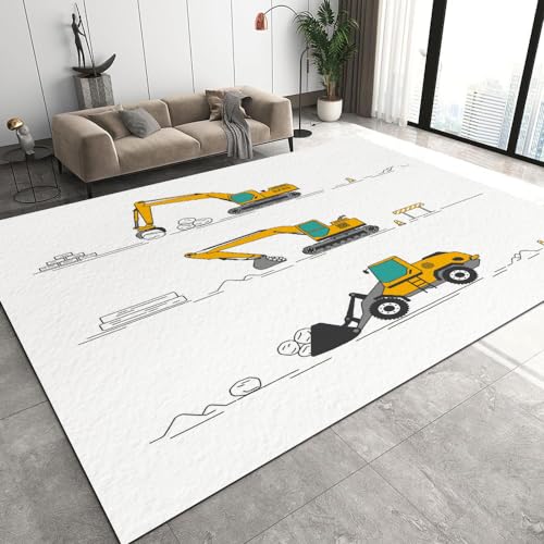 Malaoshi Teppiche Wohnzimmer100x200cm, Bagger Baufahrzeuge Kurzflorteppich für Flur Läufer Schlafzimmer Kinderzimmer Küche, Auto 3D rutschfest waschbar Fußmatte von Malaoshi