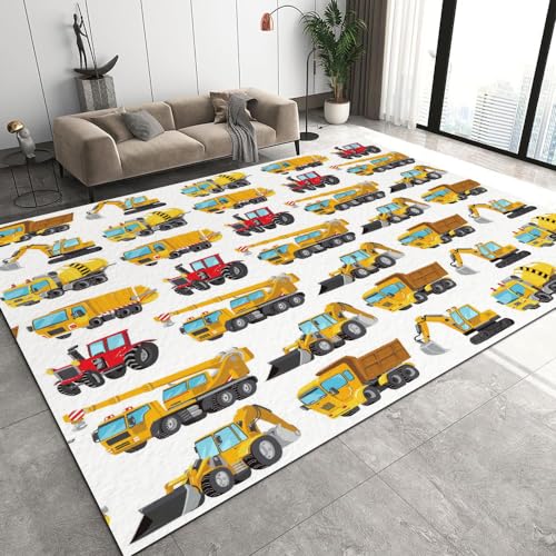 Malaoshi Teppiche Wohnzimmer120x180cm, Bagger Baufahrzeuge Kurzflorteppich für Flur Läufer Schlafzimmer Kinderzimmer Küche, Auto 3D rutschfest waschbar Fußmatte von Malaoshi