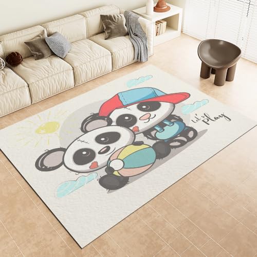 Malaoshi Teppiche Wohnzimmer120x180cm, Panda Kurzflorteppich für Flur Läufer Schlafzimmer Kinderzimmer Küche, Tiere 3D rutschfest waschbar Fußmatte von Malaoshi