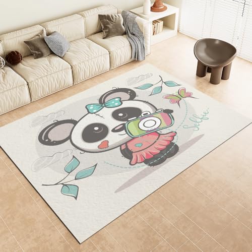 Malaoshi Teppiche Wohnzimmer120x180cm, Panda Kurzflorteppich für Flur Läufer Schlafzimmer Kinderzimmer Küche, Tiere 3D rutschfest waschbar Fußmatte von Malaoshi
