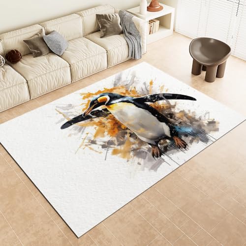 Malaoshi Teppiche Wohnzimmer160x230cm, Pinguin Kurzflorteppich für Flur Läufer Schlafzimmer Kinderzimmer Küche, Tiere 3D rutschfest waschbar Fußmatte von Malaoshi