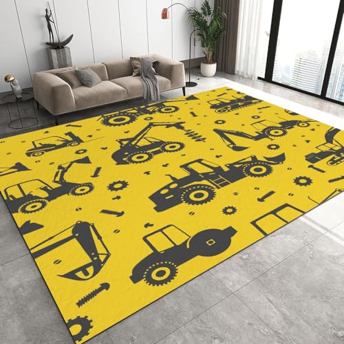 Malaoshi Teppiche Wohnzimmer180x240cm, Bagger Baufahrzeuge Kurzflorteppich für Flur Läufer Schlafzimmer Kinderzimmer Küche, Auto 3D rutschfest waschbar Fußmatte von Malaoshi