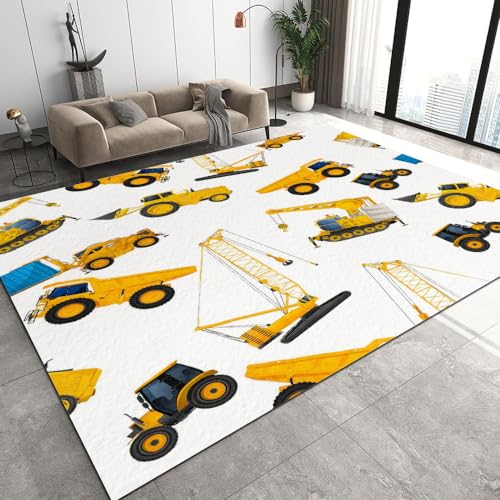 Malaoshi Teppiche Wohnzimmer180x240cm, Bagger Baufahrzeuge Kurzflorteppich für Flur Läufer Schlafzimmer Kinderzimmer Küche, Auto 3D rutschfest waschbar Fußmatte von Malaoshi