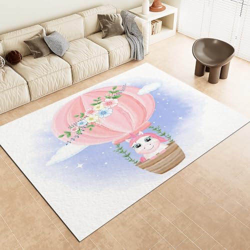 Malaoshi Teppiche Wohnzimmer180x240cm, Einhorn Kurzflorteppich für Flur Läufer Schlafzimmer Kinderzimmer Küche, Tiere 3D rutschfest waschbar Fußmatte von Malaoshi