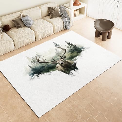 Malaoshi Teppiche Wohnzimmer180x240cm, Elch Kurzflorteppich für Flur Läufer Schlafzimmer Kinderzimmer Küche, Tiere 3D rutschfest waschbar Fußmatte von Malaoshi