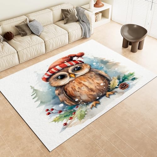 Malaoshi Teppiche Wohnzimmer180x240cm, Eule Kurzflorteppich für Flur Läufer Schlafzimmer Kinderzimmer Küche, Tiere 3D rutschfest waschbar Fußmatte von Malaoshi