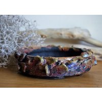 Raku-Keramik Bonsai-Topf, Handgefertigt, Blau, Schwarz Und Regenbogen Keramik Ooak Blumentopf Sukkulenten Kaktus Bonsaischale von Malceramika