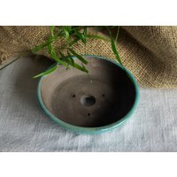 Turquoise Bonsai Pot, Raku Keramik Türkis Glasur Und Black Craquelée Wabi Sabi Bonsaischale Ooak Plantpot Sukkulenten Kaktus von Malceramika