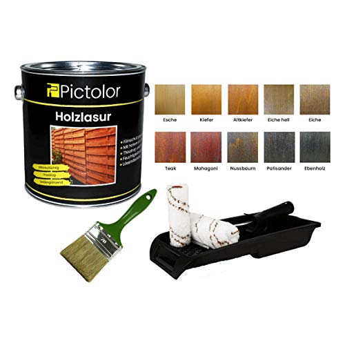 Pictolor Holzlasur 2,5 Liter Altkiefer + Lasurpinsel 70mm + Walzenset von Malerversand