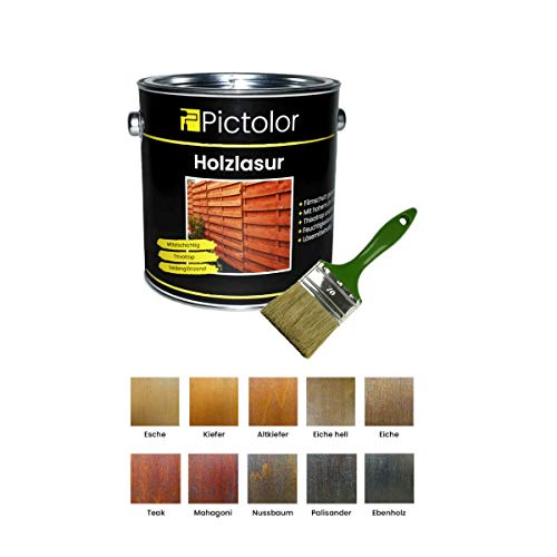 Pictolor Holzlasur 2,5 Liter Eiche + Lasurpinsel 70mm von Malerversand