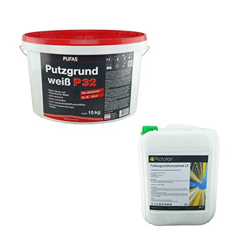Sparset: Pufas Putzgrund P32 innen und außen 15kg + Pictolor Tiefengrundkonzentrat LF 10 Liter von Malerversand