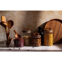 Uma Glas Mit Natürlichen Akazienholz Deckeln | Kostenloses Benutzerdefiniertes Label Vorratsdosen Speisekammer Eco Glasgefäße von MPKitchenware