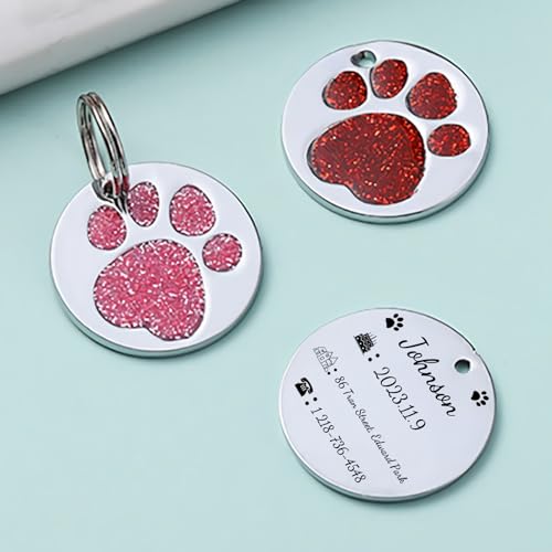 Haustier-ID-Tags, personalisierte Hunde- und Katzen-Tags, Haustier-Verlustpräventions-ID-Tag, individuell gravierte Haustierinformationen, runde Sternenlicht-Pfotenabdruck-Tags (Starlight-Modell) von Malihome