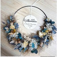 Flower Hoop Voluminös Üppig Gebunden Personalisierter Trockenblumenkranz Türkranz Türschild Blumenkranz von MaliniHoops
