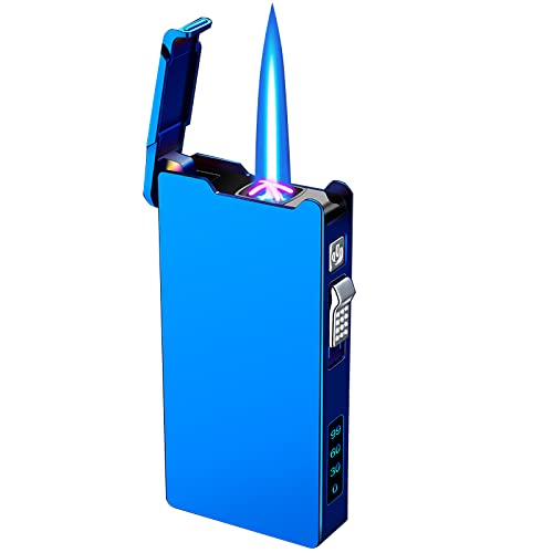 Dual Arc Electric Lighter, Jet Flame Torch Lighter mit Batterieanzeige 2 in 1 Windproof Plasma USB Wiederaufladbares Feuerzeug, gut für Zigarette Zigarre Kerze (Blue) von Malisseladi