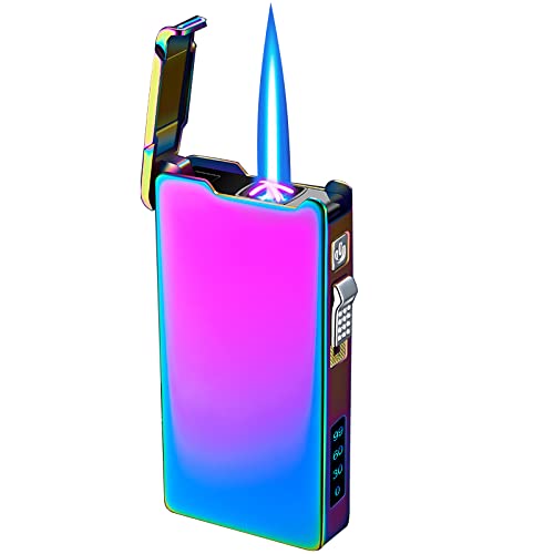 Dual Arc Electric Lighter, Jet Flame Torch Lighter mit Batterieanzeige 2 in 1 Windproof Plasma USB Wiederaufladbares Feuerzeug, gut für Zigarette Zigarre Kerze (Colorful) von Malisseladi