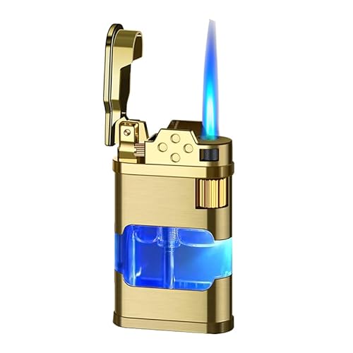 Jet Torch Feuerzeug Zigarette Butan Feuerzeug Metallschleifrad Zündung Jet Flame Feuerzeug mit verstellbarem Flammenrad Kamin Feuerwerk Grill Camping BBQ Feuerzeug (kein Gas) (Fackel Flamme-Gold) von Malisseladi