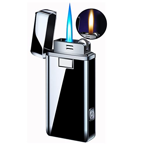 Jet Torch Zigarettenanzünder, Soft/Jet Flame Umschaltbares Zigarettenanzünder mit Einstellbarer Flamme, nachfüllbares Butanfeuerzeug mit LED-Taschenlampe(Black) von Malisseladi